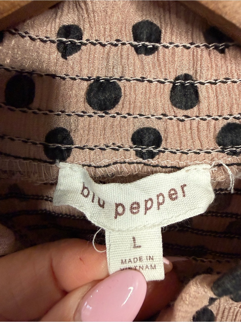 Blu Pepper Sheer Pink and Black Polka Dot Mock Neck Long Sleeve Top - Picture 3 of 5
